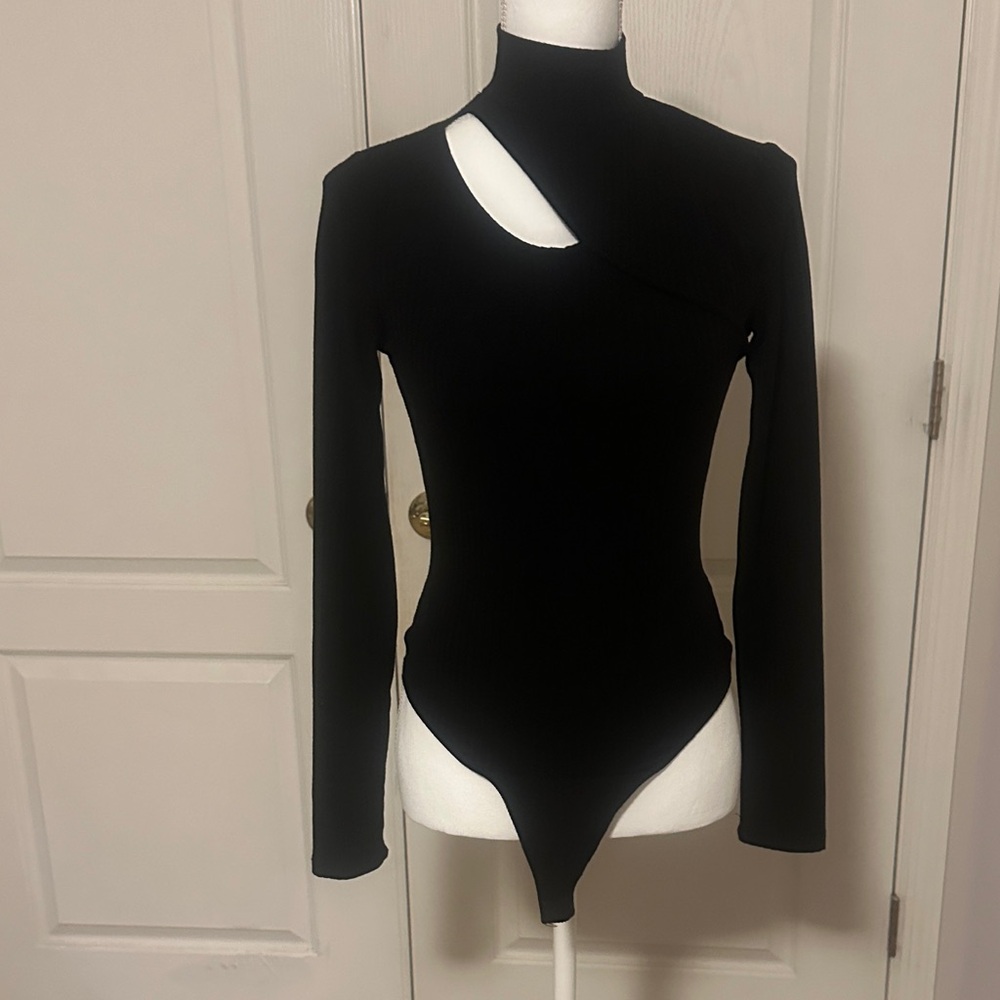 Elegant Black Asymmetrical Bodysuit
